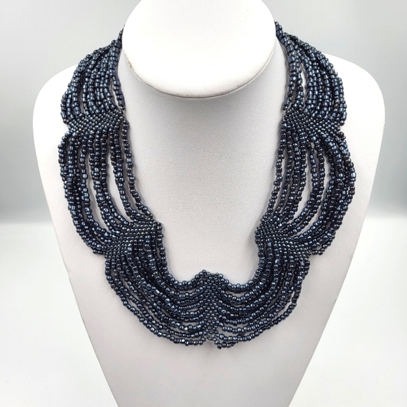 Jewelry - Scalloped Multi- Strand Black Beaded Statement Piece